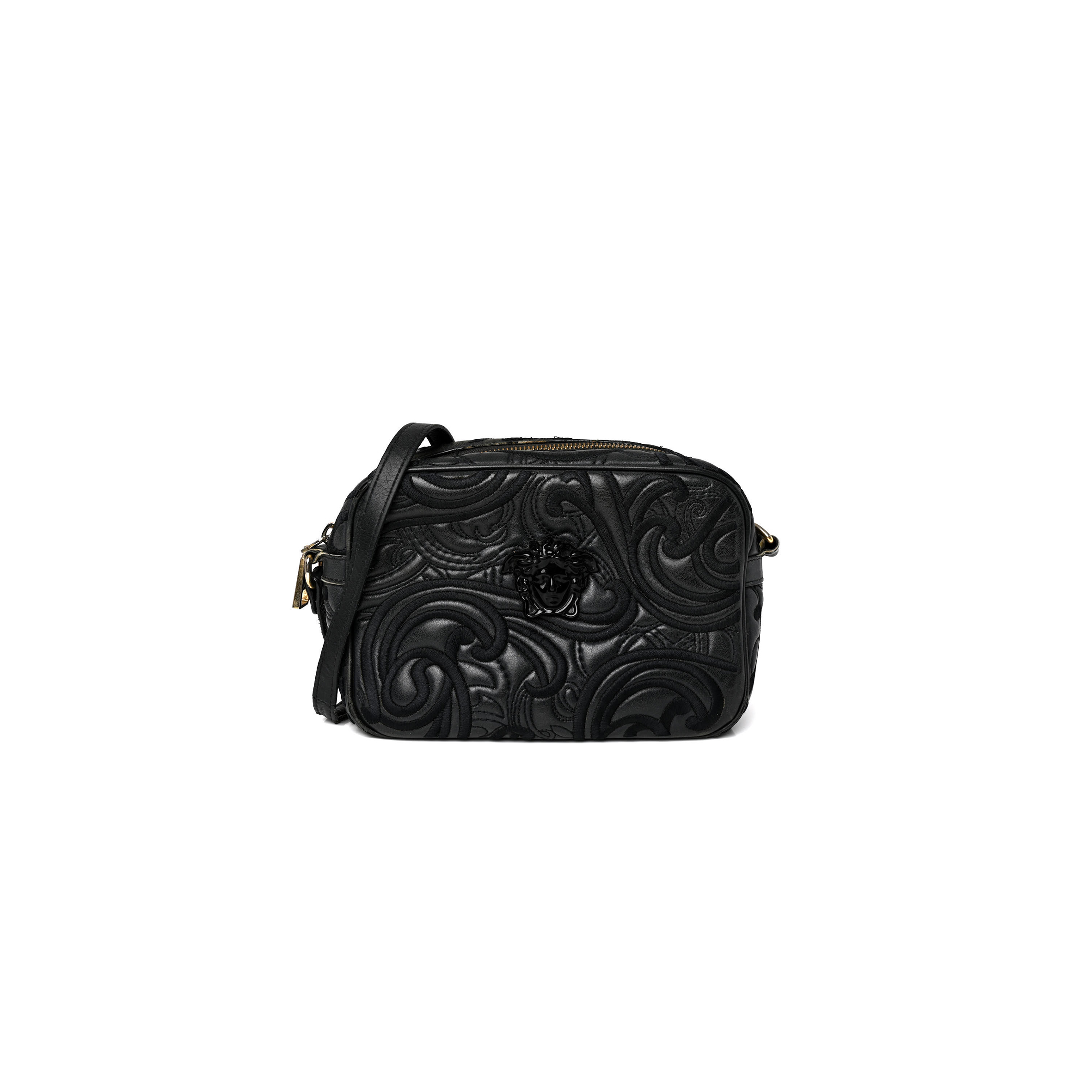 VERSACE NAPPA EMBROIDERED BAROQUE PALAZZO CAMERA BAG BLACK (21*15*6cm) VERSACE NAPPA EMBROIDERED BAROQUE PALAZZO CAMERA BAG BLACK (21*15*6cm)