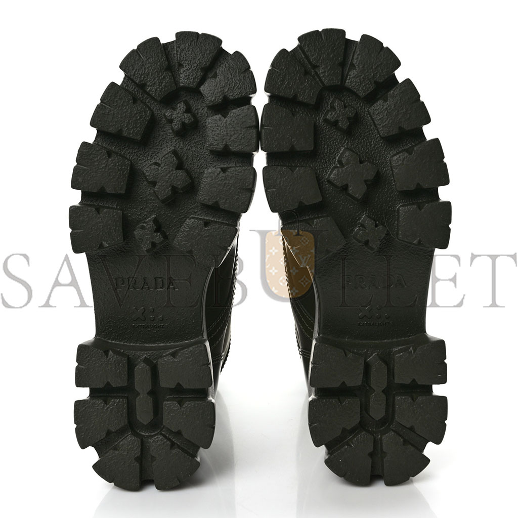 PRADA SPAZZOLATO ROIS RE-NYLON METAL TRIANGLE LOGO MONOLITH POUCH POCKET 55MM BOOTS 38 MILITARE