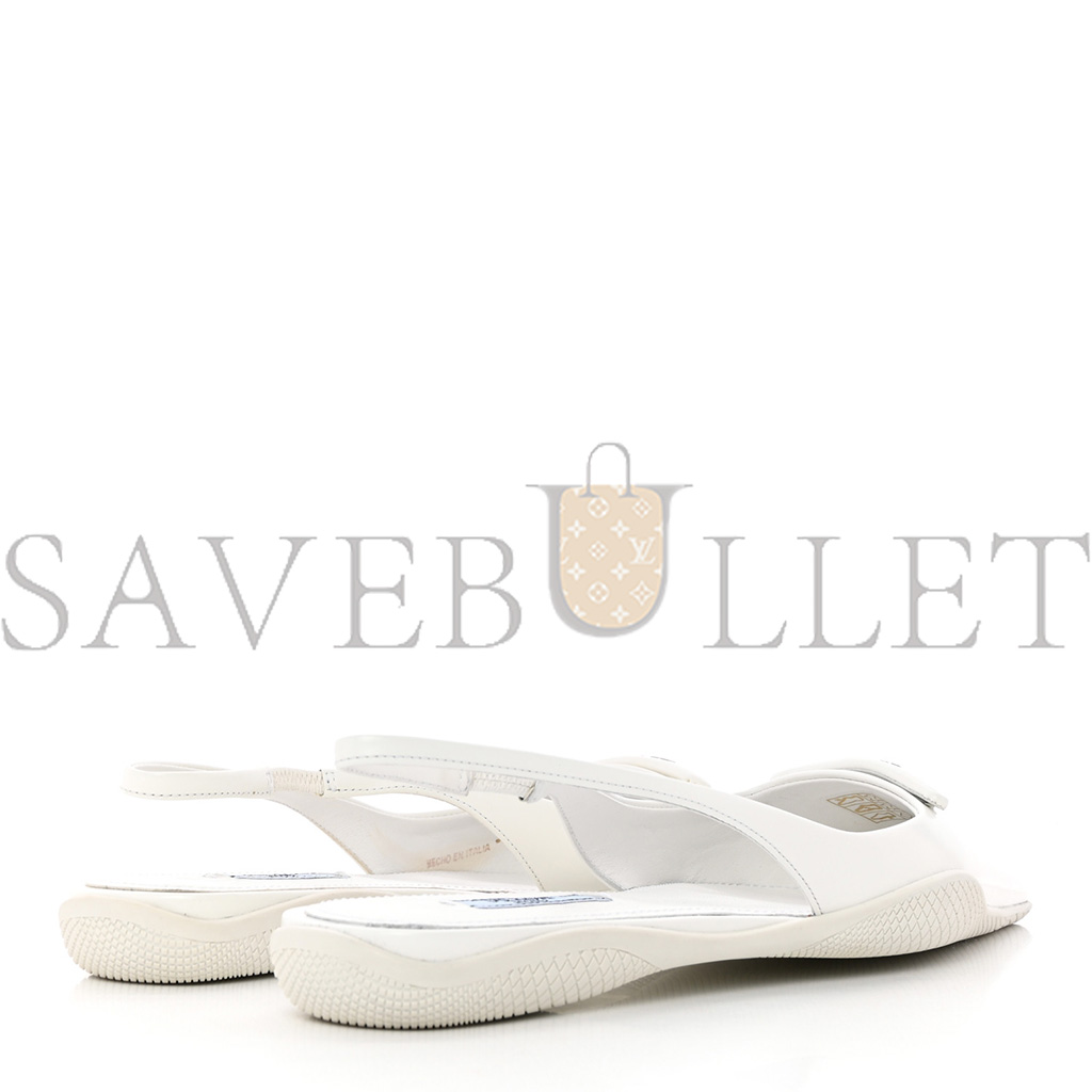PRADA SPAZZOLATO TRIANGLE LOGO POINTED TOE SLINGBACK FLATS 37 WHITE