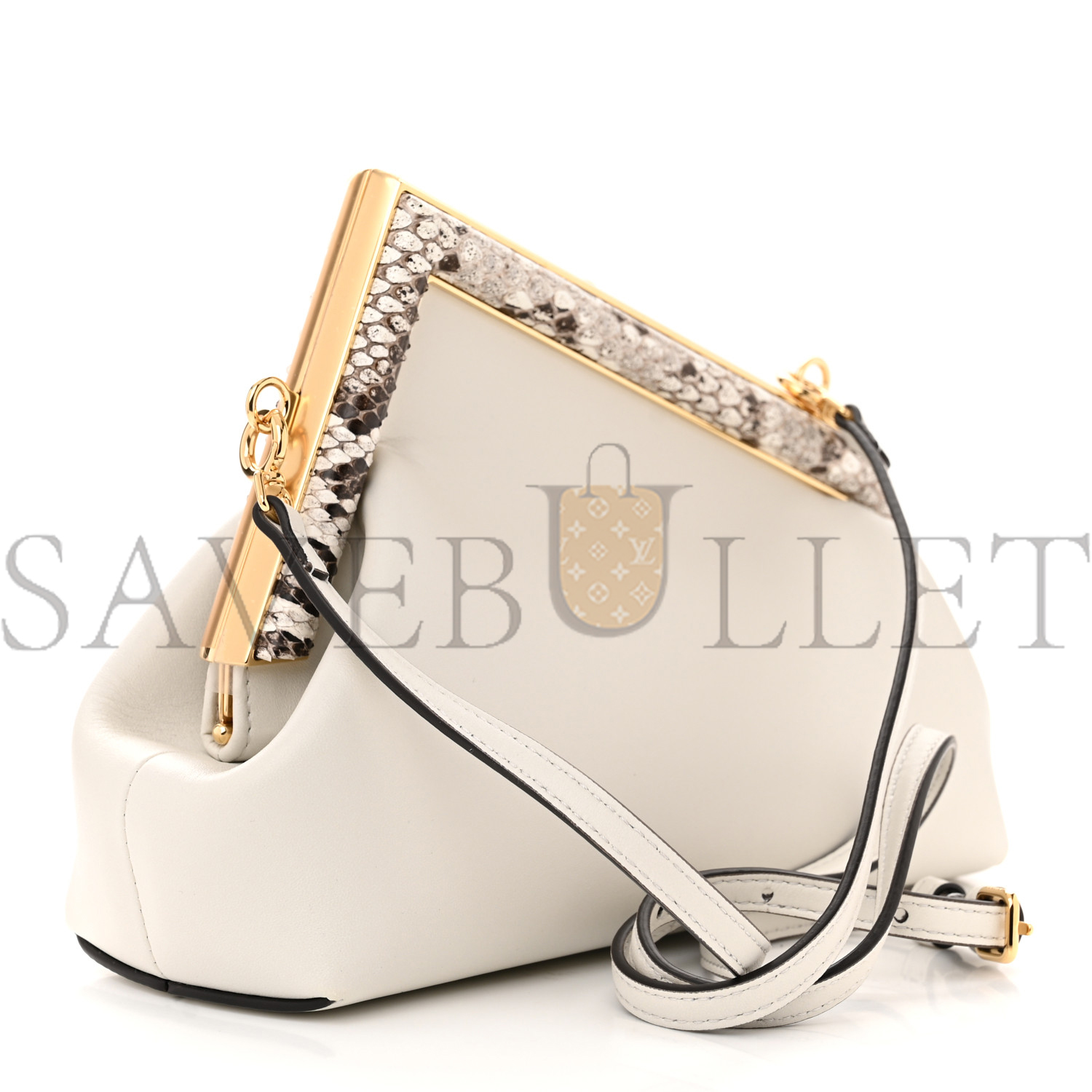 FENDI SHINY NAPPA SNAKESKIN SMALL FENDI FIRST WHITE ROCCIA (26*18*9.5cm)