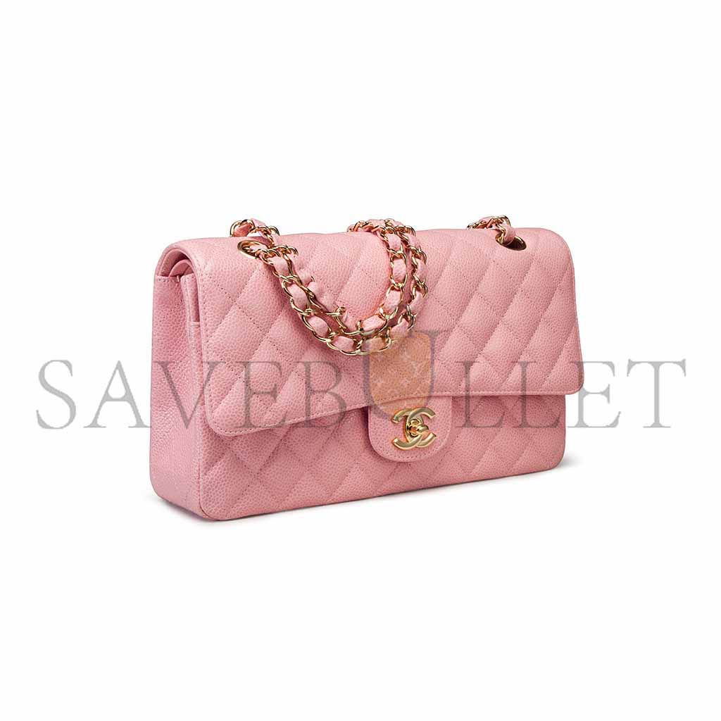 CHANEL PINK CAVAIR LEATHER MEDIUM DOUBLE FLAP BAG A37586 (25*15.5*6.5cm)