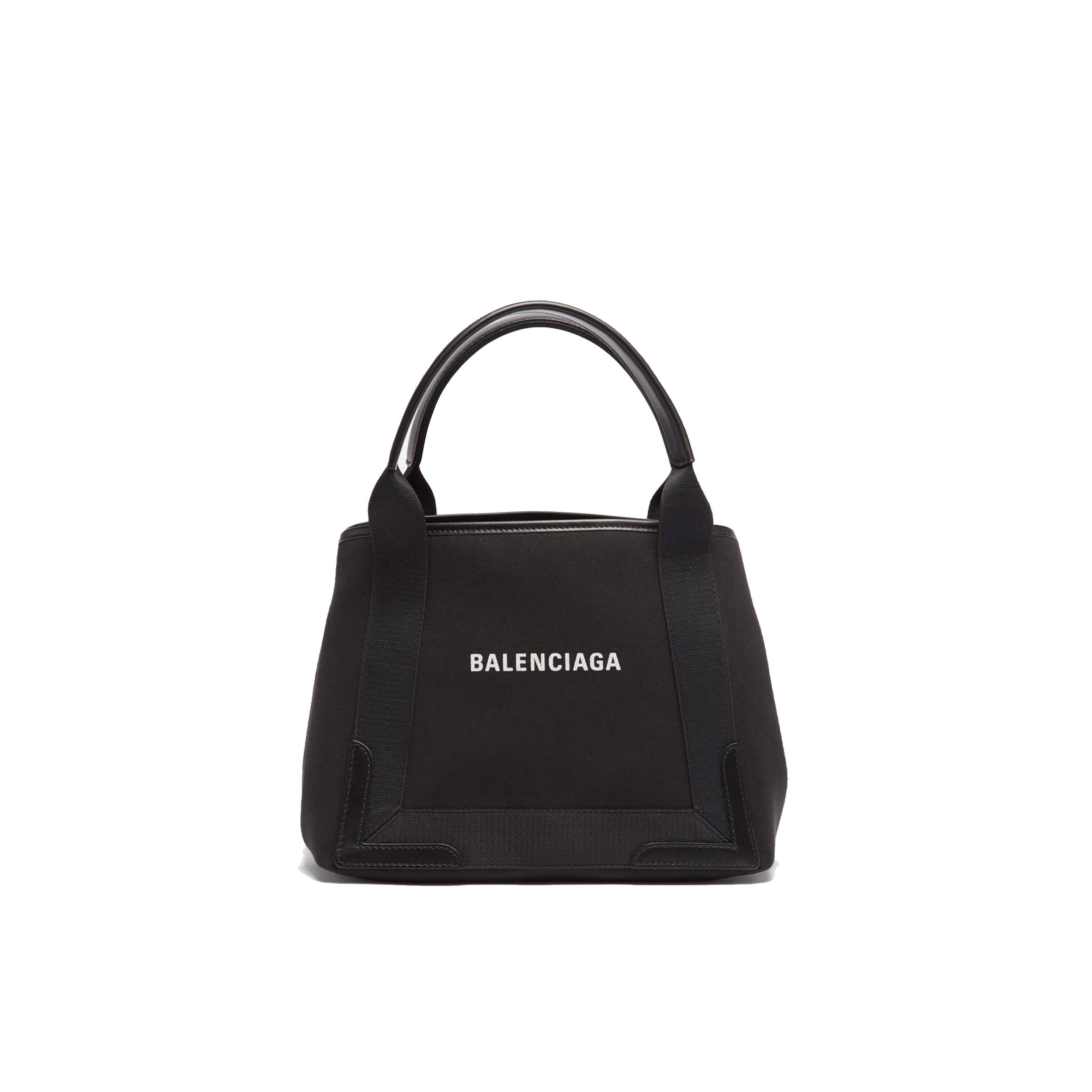 BALENCIAGA BLACK CABAS S LOGO-PRINT LEATHER-TRIM CANVAS TOTE BAG  MATCHESFASHION US (35*25*19cm)