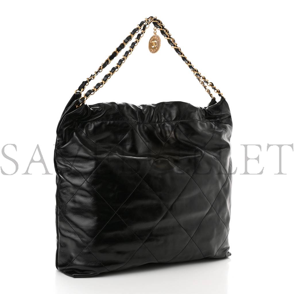 CHANEL SHINY CALFSKIN QUILTED CHANEL 22 BLACK (37*35*7cm)