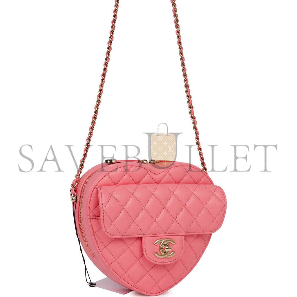 CHANEL CC IN LOVE LARGE HEART BAG PINK LAMBSKIN LIGHT GOLD HARDWARE (20*18*6cm)