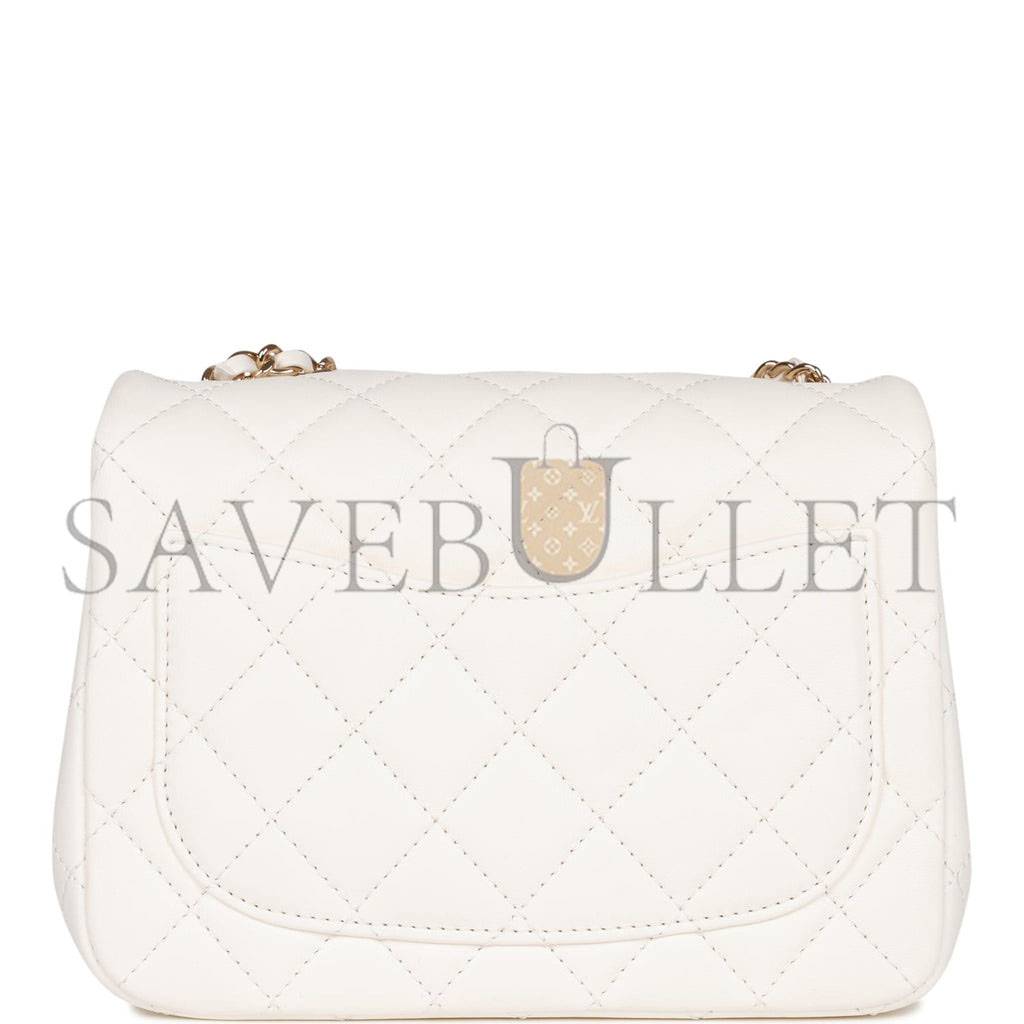 CHANEL PEARL CRUSH MINI SQUARE FLAP BAG WHITE LAMBSKIN LIGHT GOLD HARDWARE (17*14*8cm)