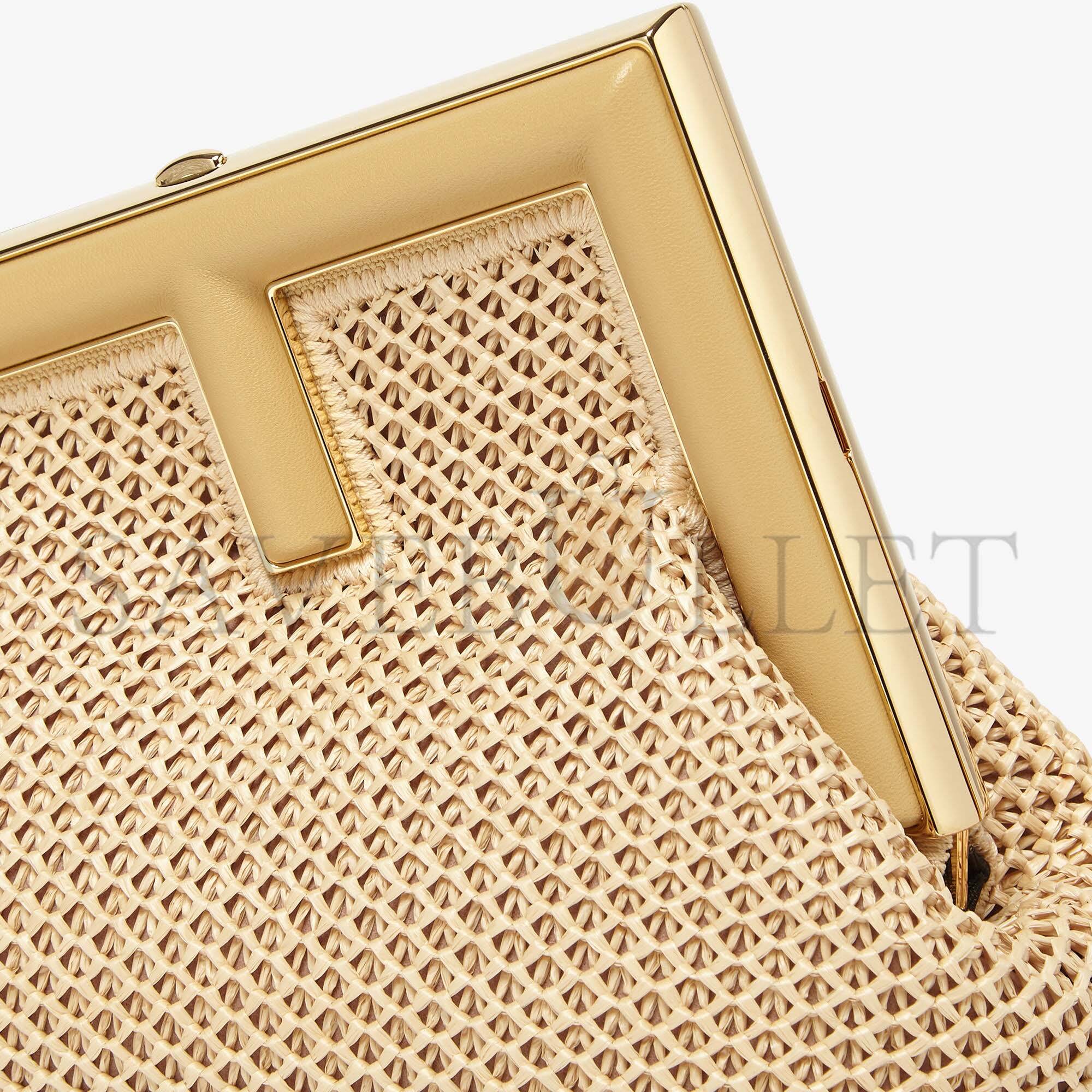 FENDI FIRST SMALL - BEIGE RAFFIA MACRAME BAG 8BP129AL9AF1EEB (23*18*9.5cm)