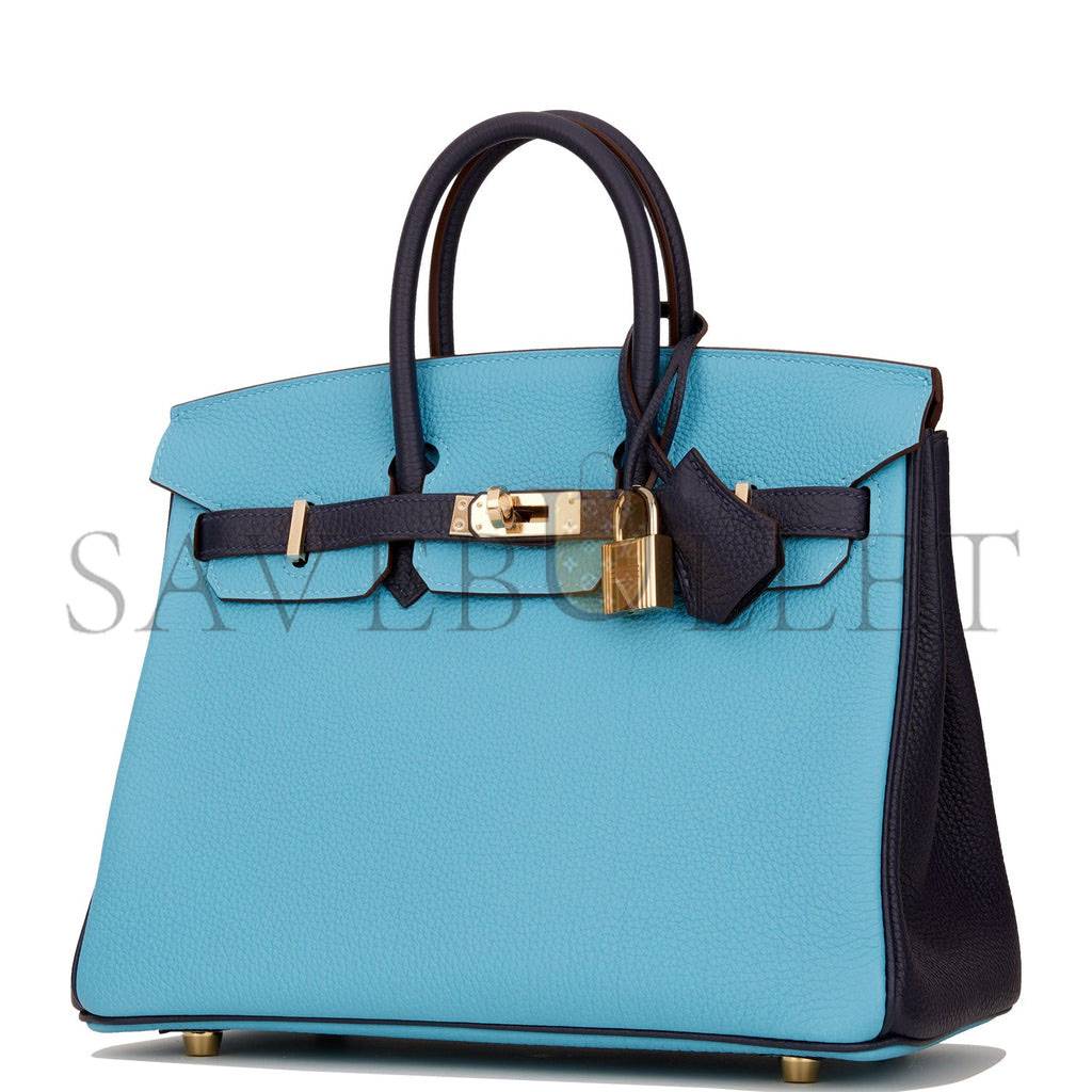 HERMES SPECIAL ORDER (HSS) BIRKIN 25 BLEU DU NORD AND BLEU NUIT TOGO PERMABRASS HARDWARE HANDMADE (25cm) 