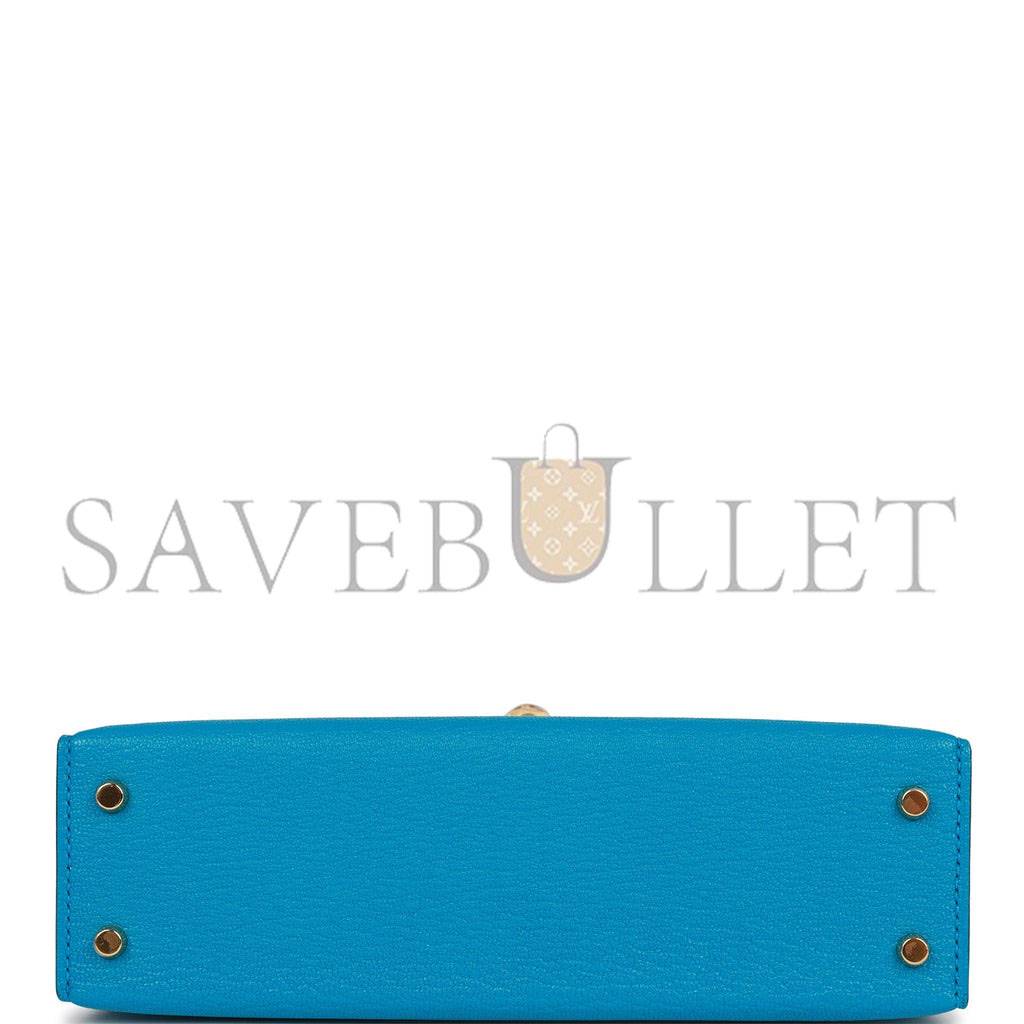 HERMES MINI KELLY SELLIER 20 BLEU FRIDA CHEVRE GOLD HARDWARE (19*12*5.5cm)