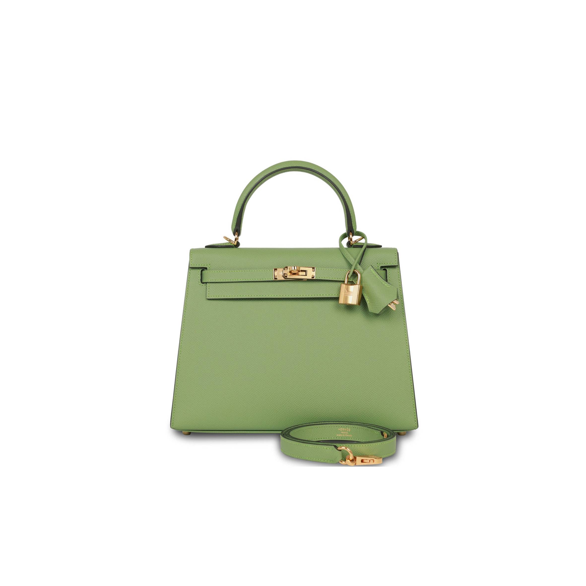 HERMES KELLY SELLIER 25 VERT CRIQUET EPSOM GOLD HARDWARE HANDMADE  (25*17*7cm)