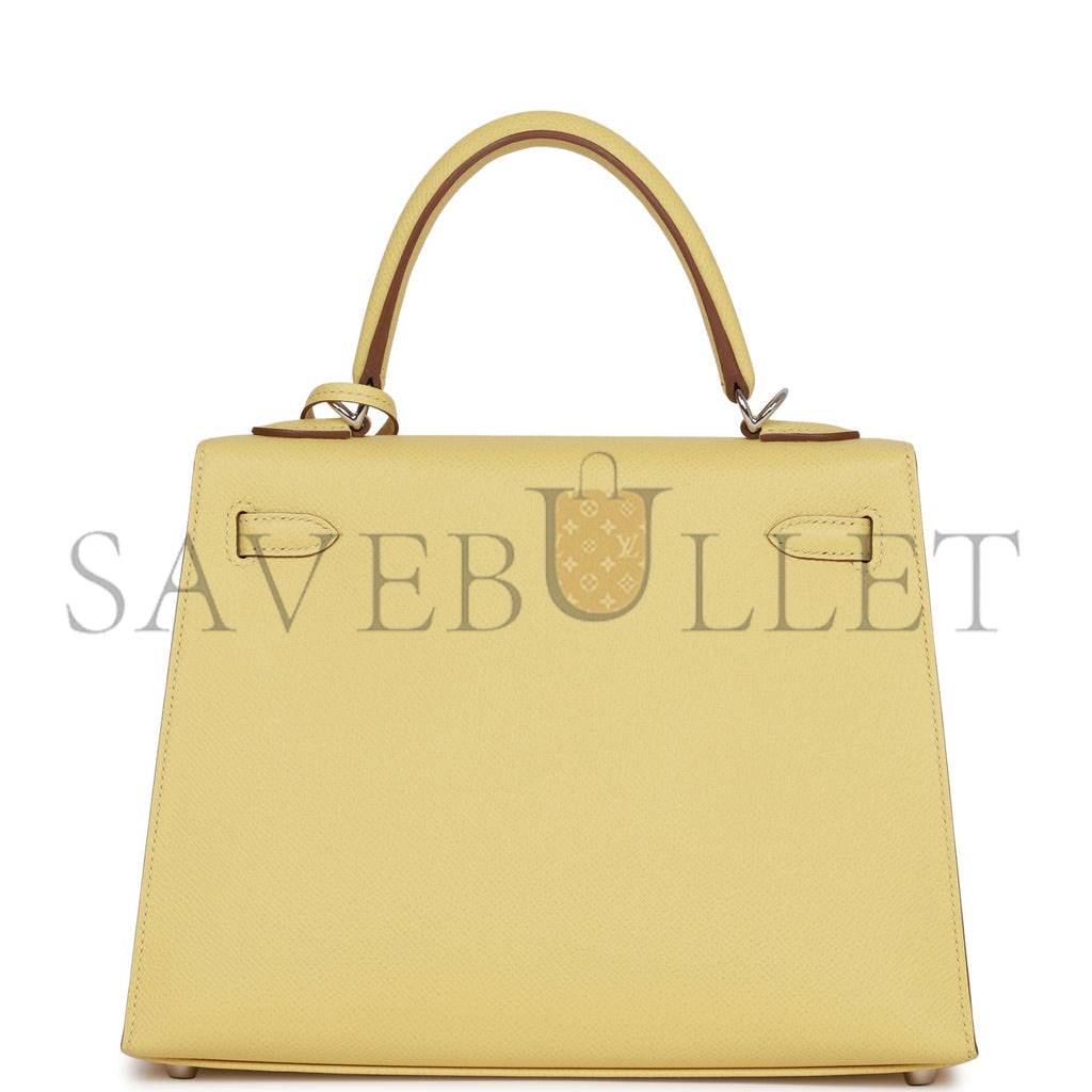 HERMES KELLY SELLIER 25 JAUNE POUSSIN EPSOM PALLADIUM HARDWARE   (25*17*7cm)