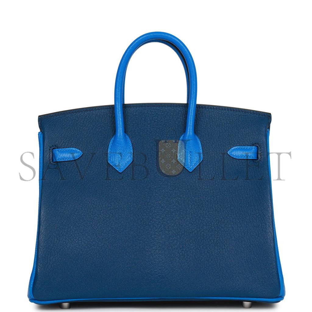 HERMES SPECIAL ORDER (HSS) BIRKIN 25 BLEU HYDRA AND BLEU SAPHIR CHÈVRE BRUSHED PALLADIUM HARDWARE HANDMADE  (25cm)