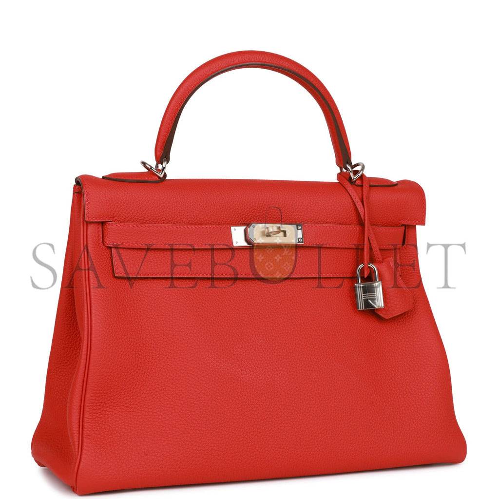 HERMES KELLY RETOURNE 32 GERANIUM TOGO PALLADIUM HARDWARE (32*23*10.5cm)