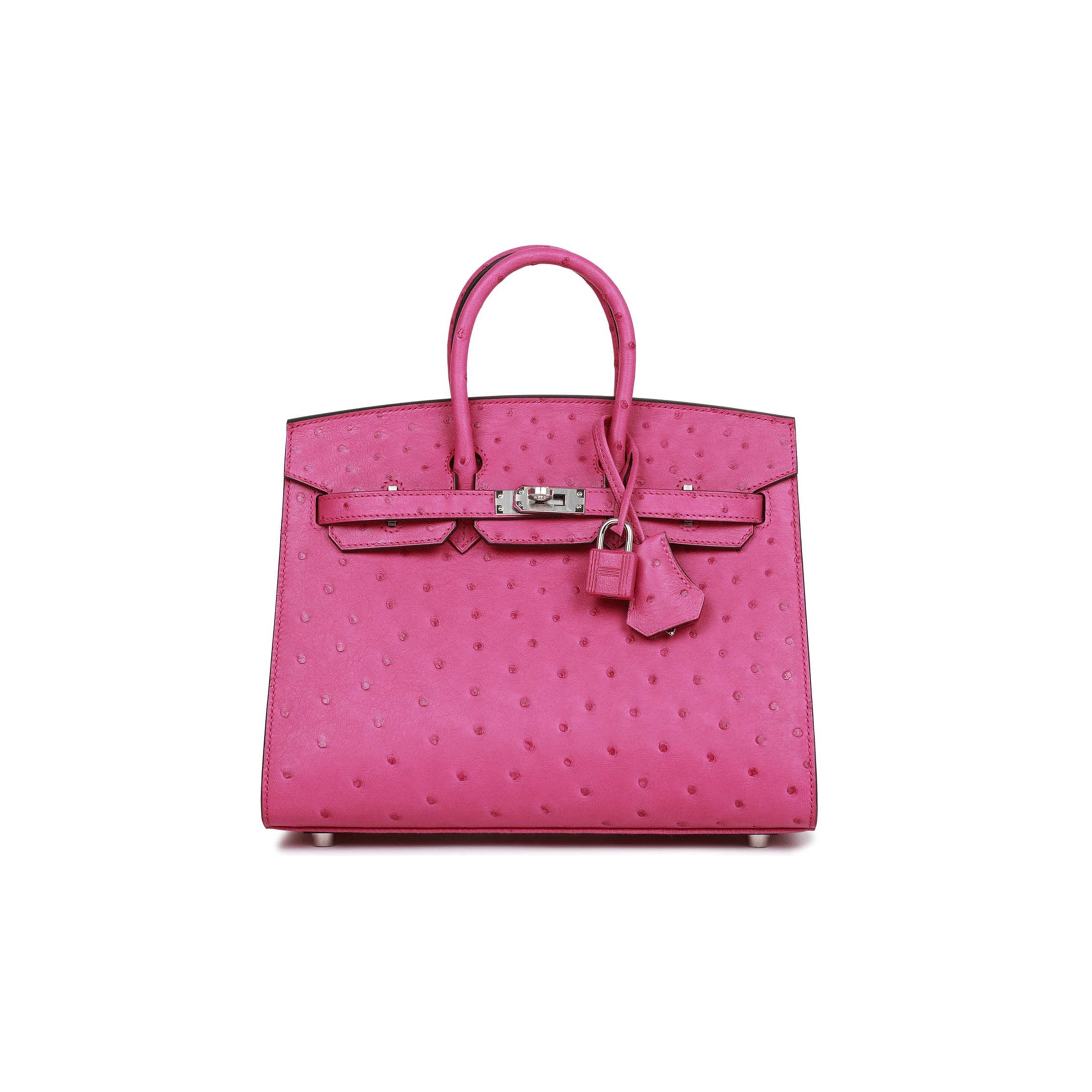 HERMES BIRKIN SELLIER 25 ROSE POURPRE OSTRICH PALLADIUM HARDWARE HANDMADE (25cm)