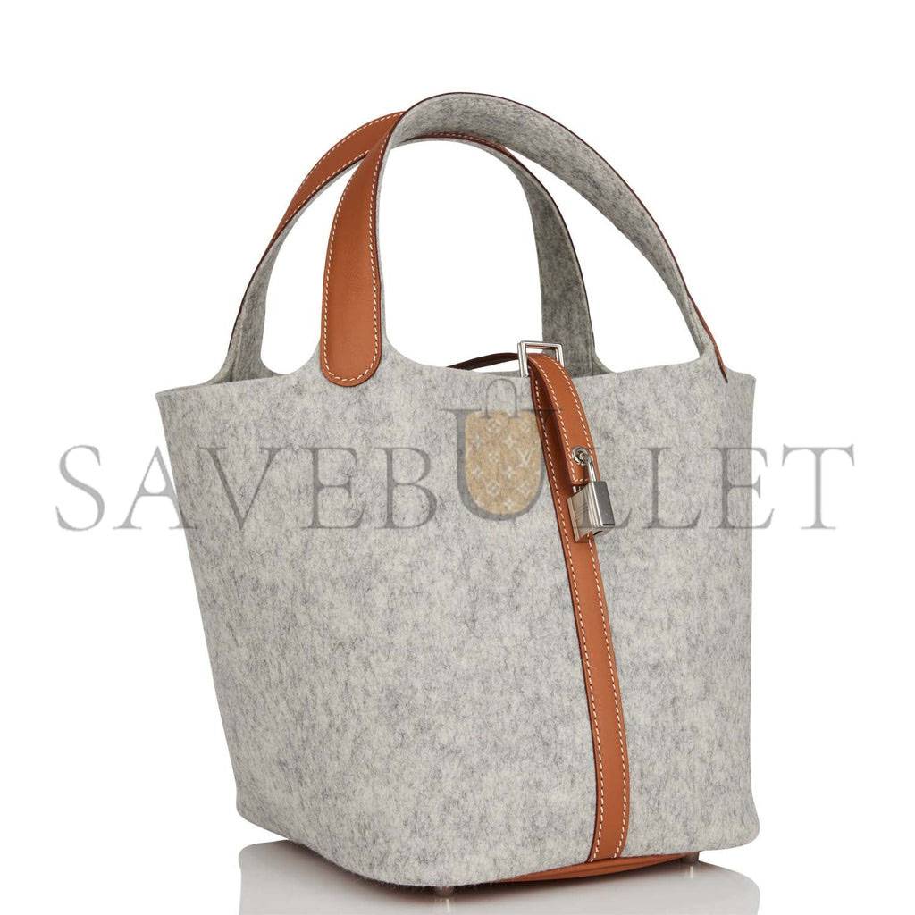 HERMES PICOTIN LOCK 22 GRIS CLAIR FEUTRE AND BARENIA PALLADIUM HARDWARE (22*21*18cm)