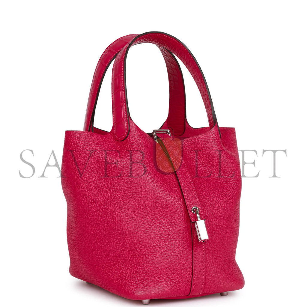 HERMES PICOTIN LOCK 18 FRAMBOISE CLEMENCE AND MATTE ALLIGATOR TOUCH PALLADIUM HARDWARE (18*13*18cm)