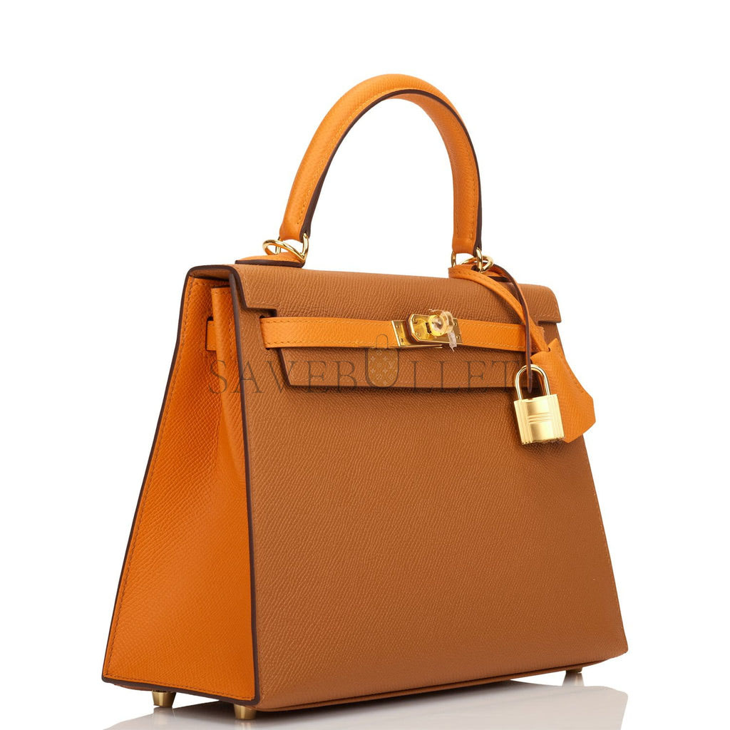 HERMES SPECIAL ORDER (HSS) KELLY SELLIER 25 GOLD AND APRICOT EPSOM GOLD HARDWARE HANDMADE (25*17*7cm)