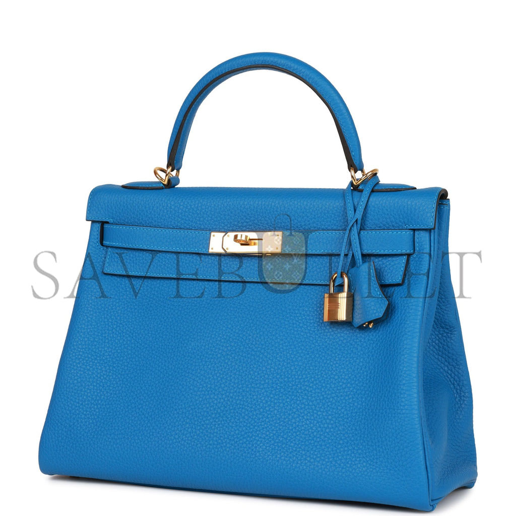 HERMES KELLY RETOURNE 32 MYKONOS CLEMENCE GOLD HARDWARE  (32*23*10.5cm)