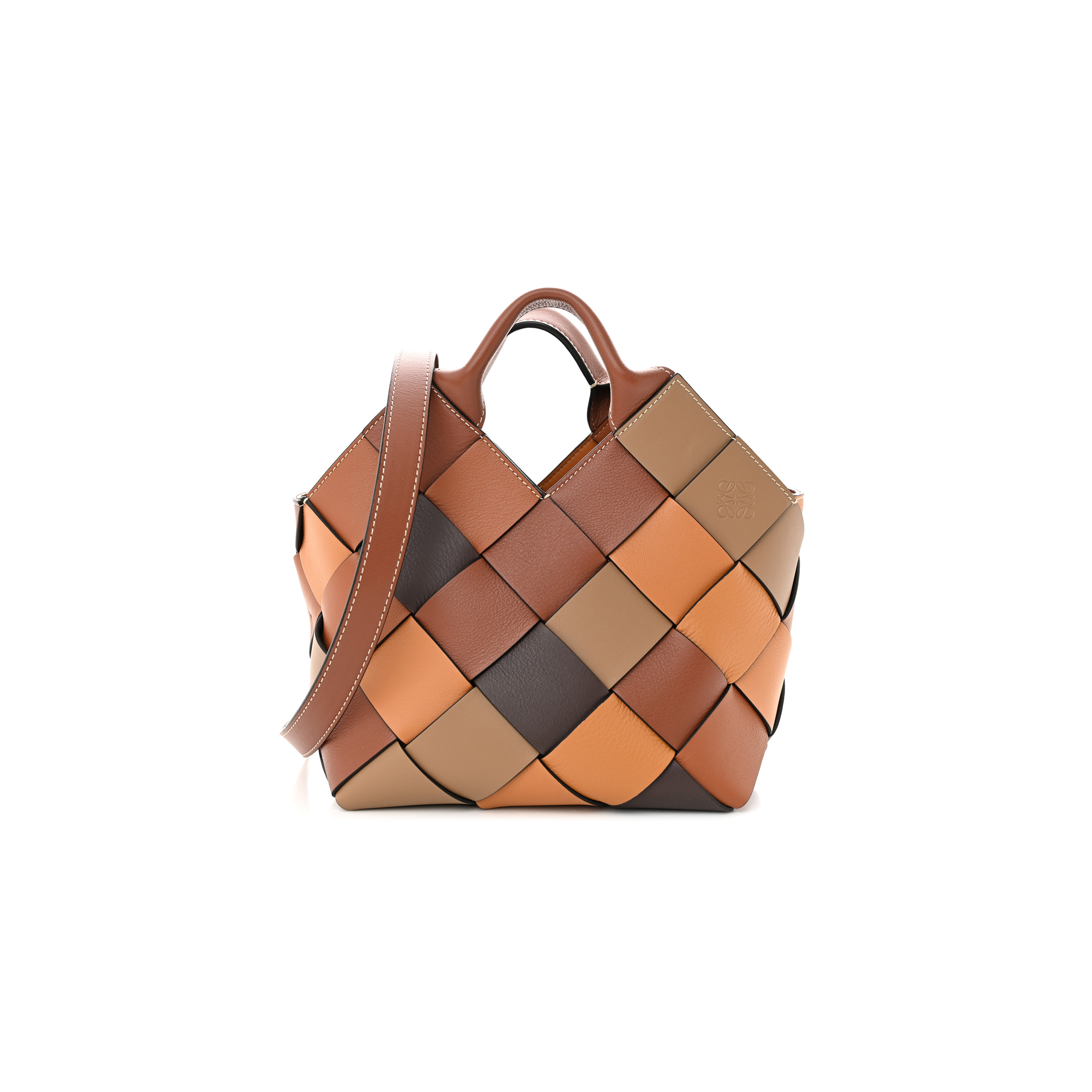 LOEWE CALFSKIN SMALL WOVEN BASKET SURPLUS BAG BROWN (23*22*15cm)