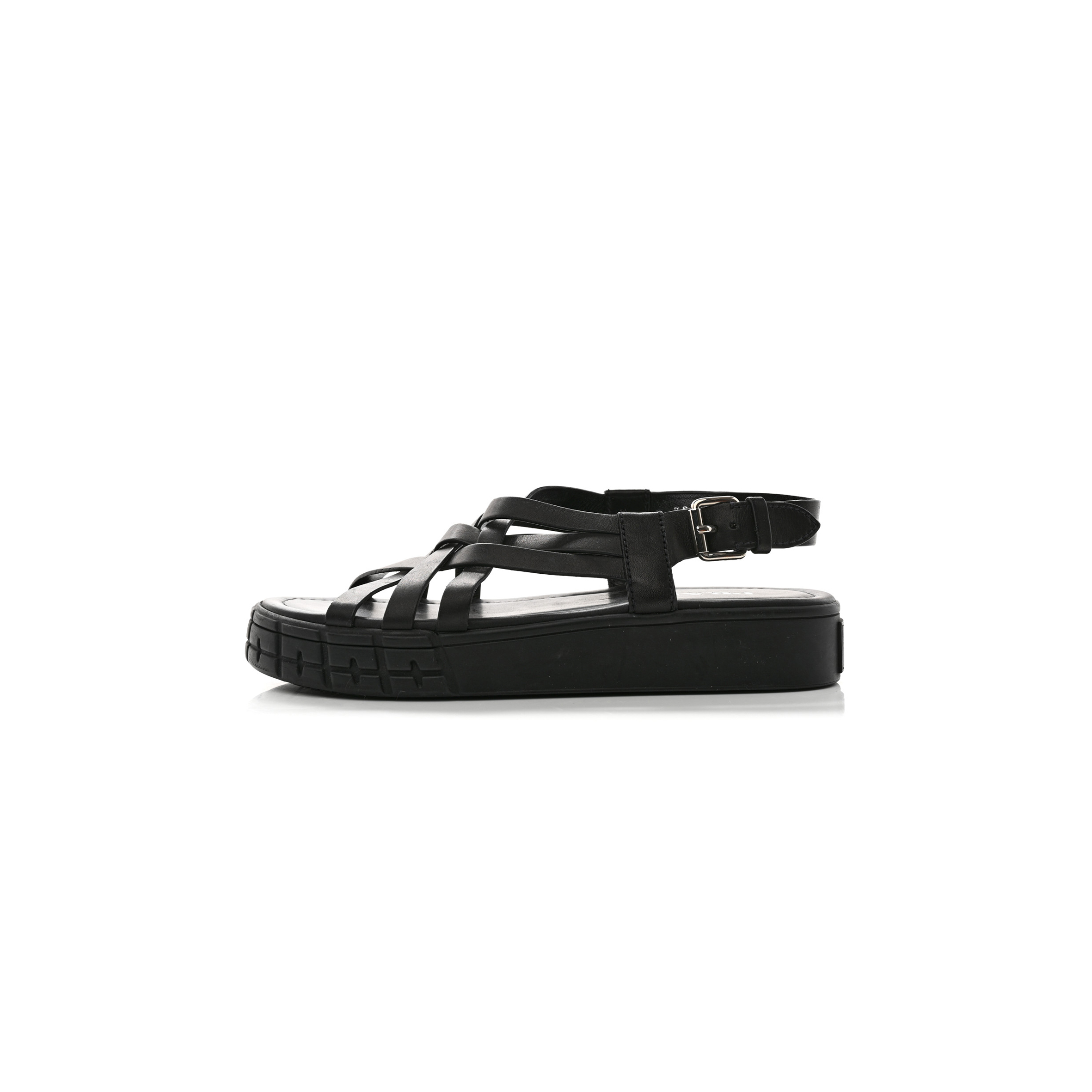 PRADA NATURAL CALFSKIN BUCKLED SLINGBACK 30MM SANDALS 38 BLACK