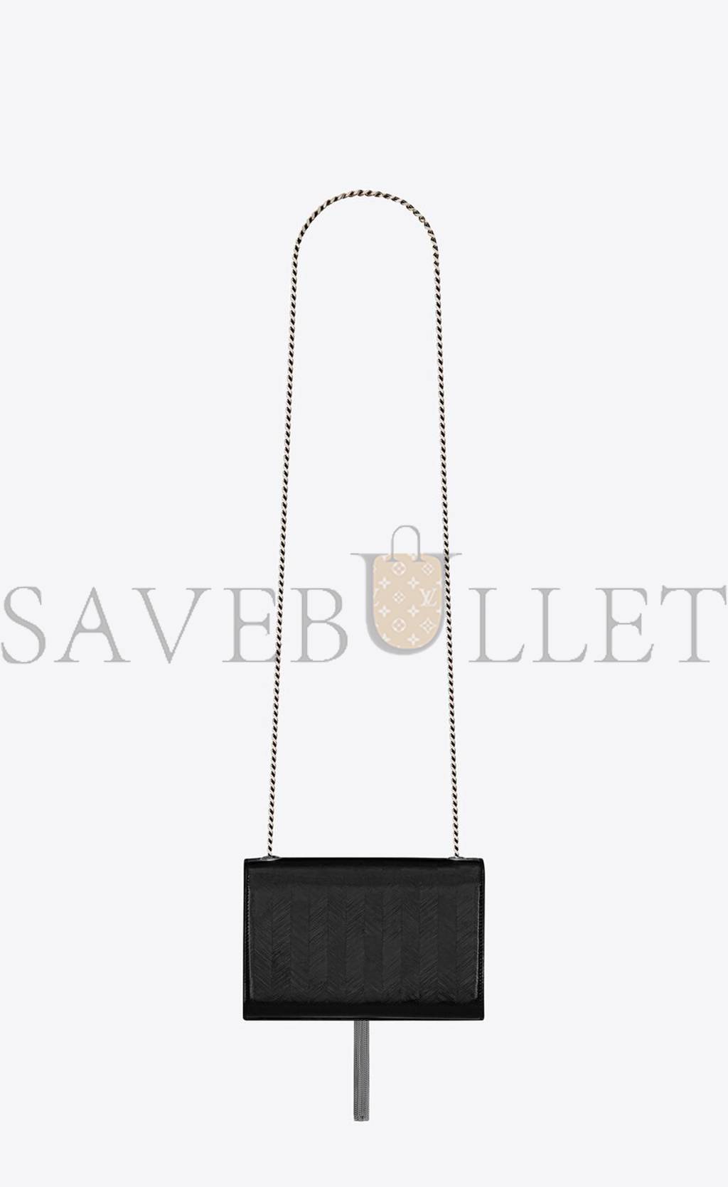 YSL KATE SMALL CHAIN BAG WITH TASSEL IN CHEVRON PATENT LEATHER 474366AAAWI1000 (20*12.5*5cm)