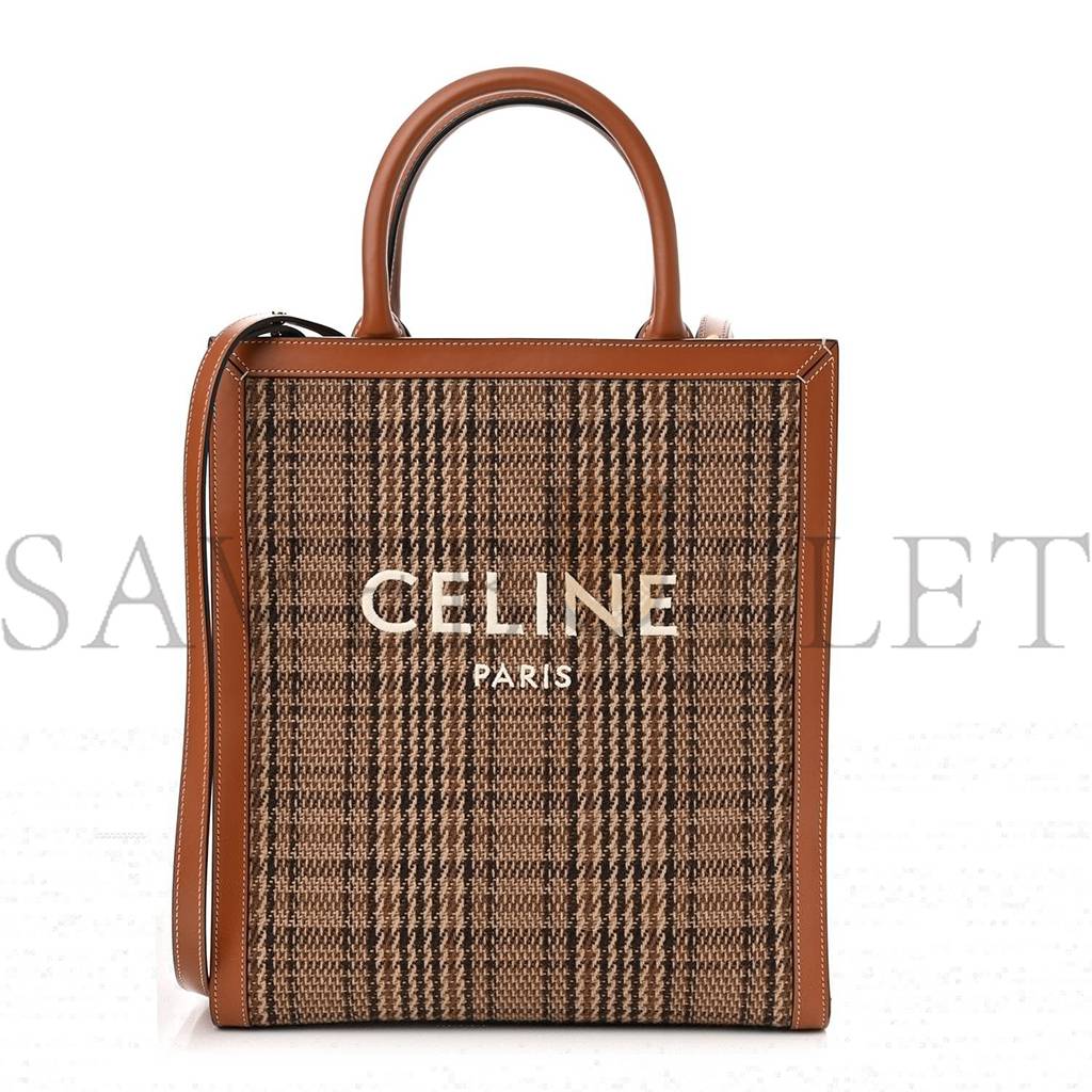 CELINE CALFSKIN TWEED SMALL VERTICAL CABAS DARK BROWN (31*28*8cm)