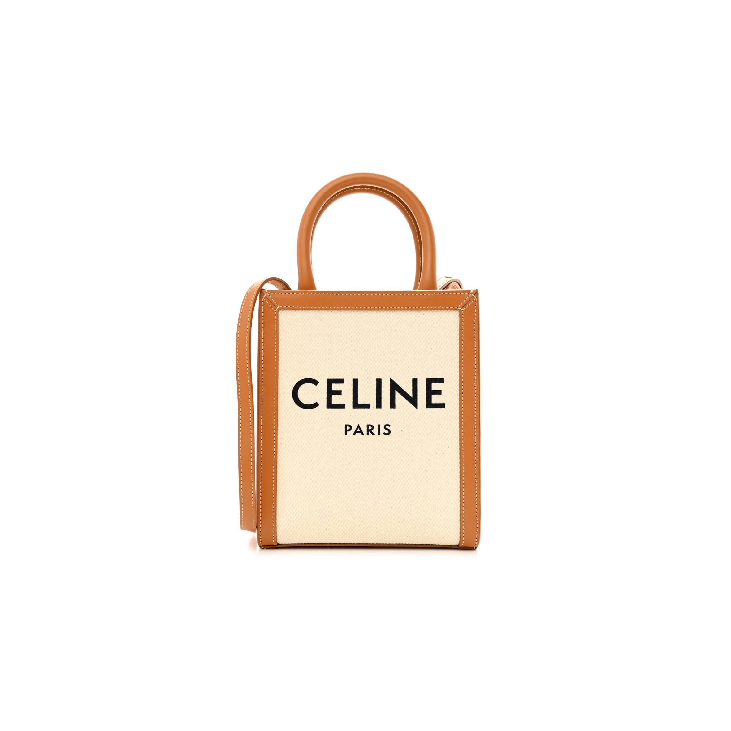 CELINE CANVAS CALFSKIN MINI VERTICAL CABAS NATURAL TAN (20*17*6cm)