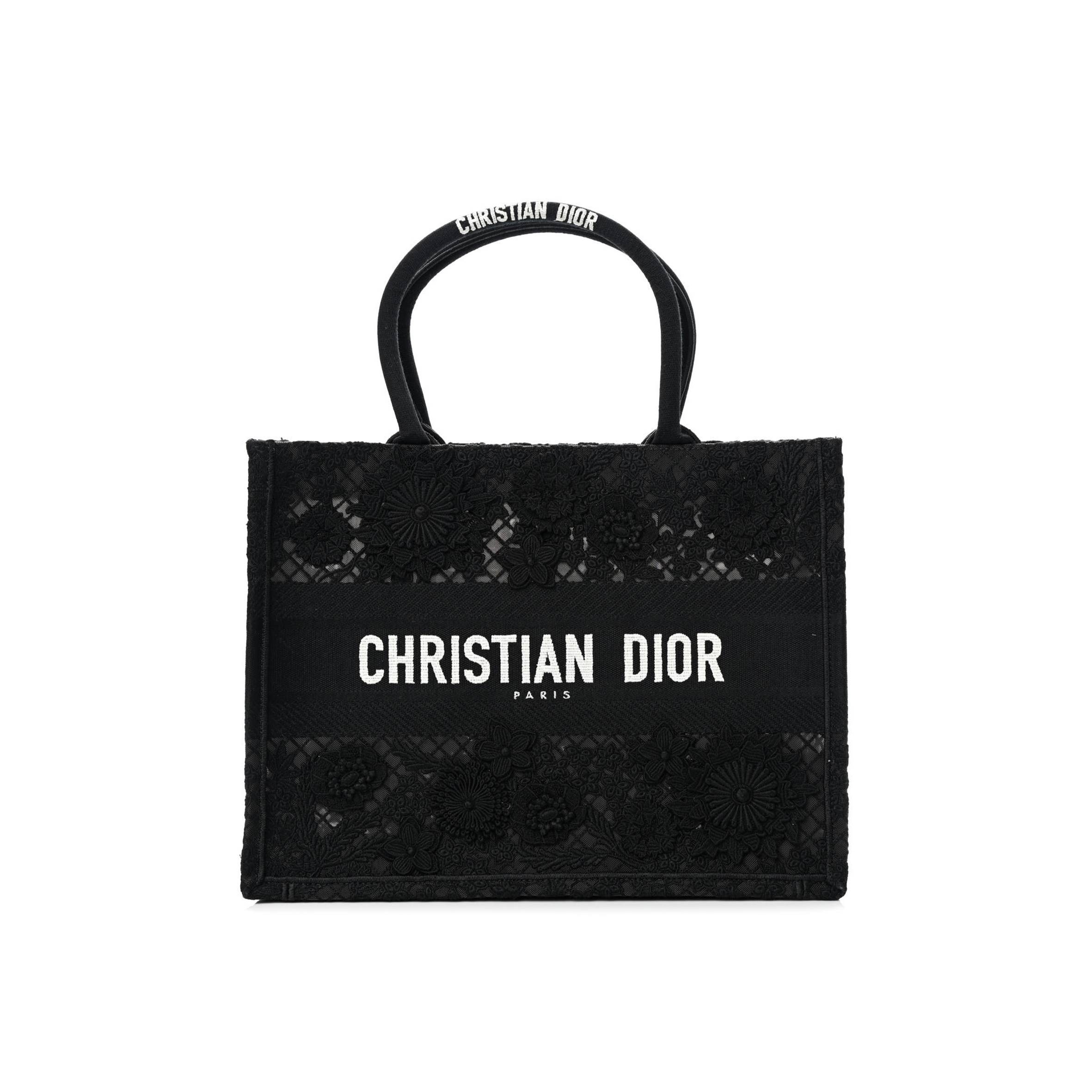 DIOR EMBROIDERED D-LACE MEDIUM BOOK TOTE BLACK MULTICOLOR (36*27*16.5cm)