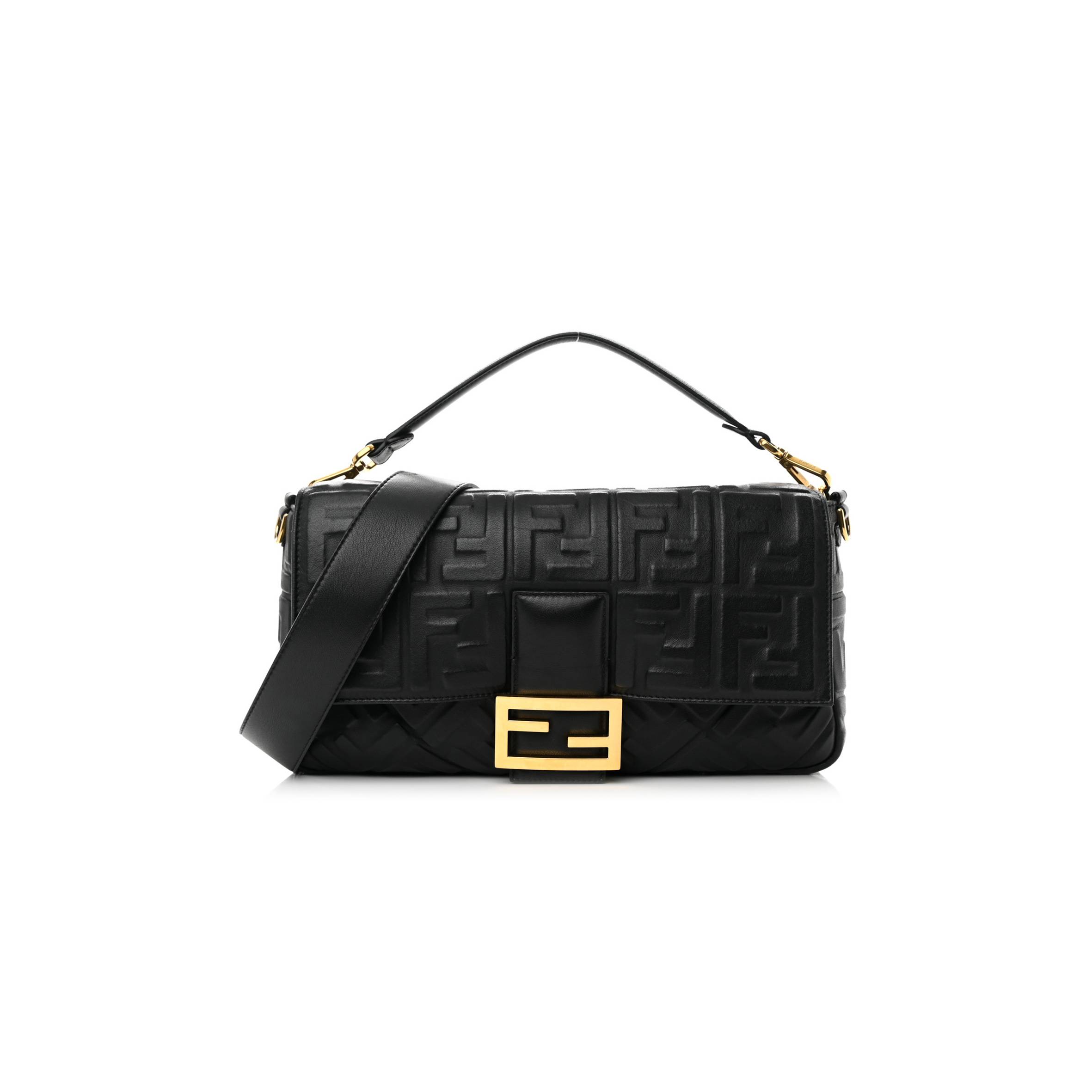 FENDI NAPPA FF 1974 EMBOSSED LARGE BAGUETTE BLACK (32*20*6cm)