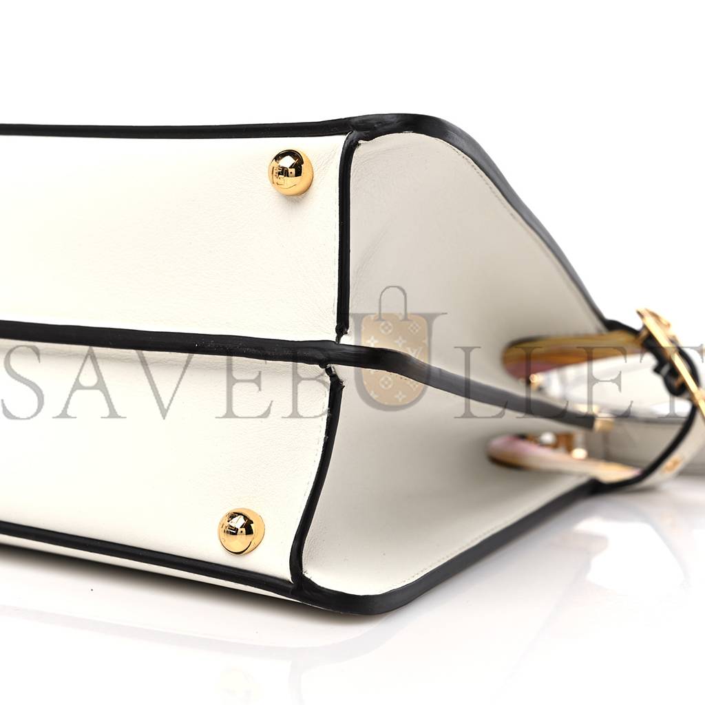 FENDI X VERSACE VITELLO SETA NAPPA FENDACE FF BAROQUE MEDIUM PEEKABOO I SEE U SATCHEL WHITE ICE (27*20*10cm)