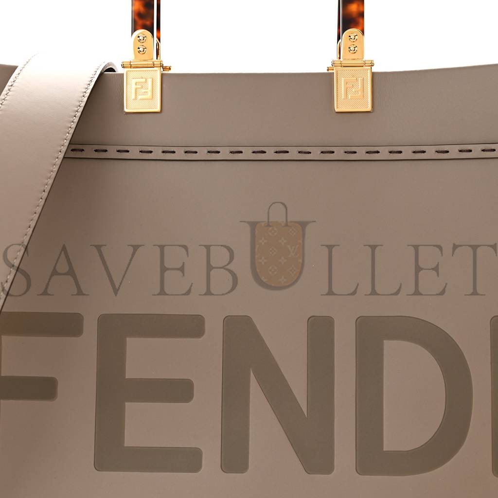 FENDI VITELLO KING PLEXIGLASS LOGO EMBOSSED MEDIUM FENDI SUNSHINE SHOPPER TOTE TORTORA (36*30*16cm)