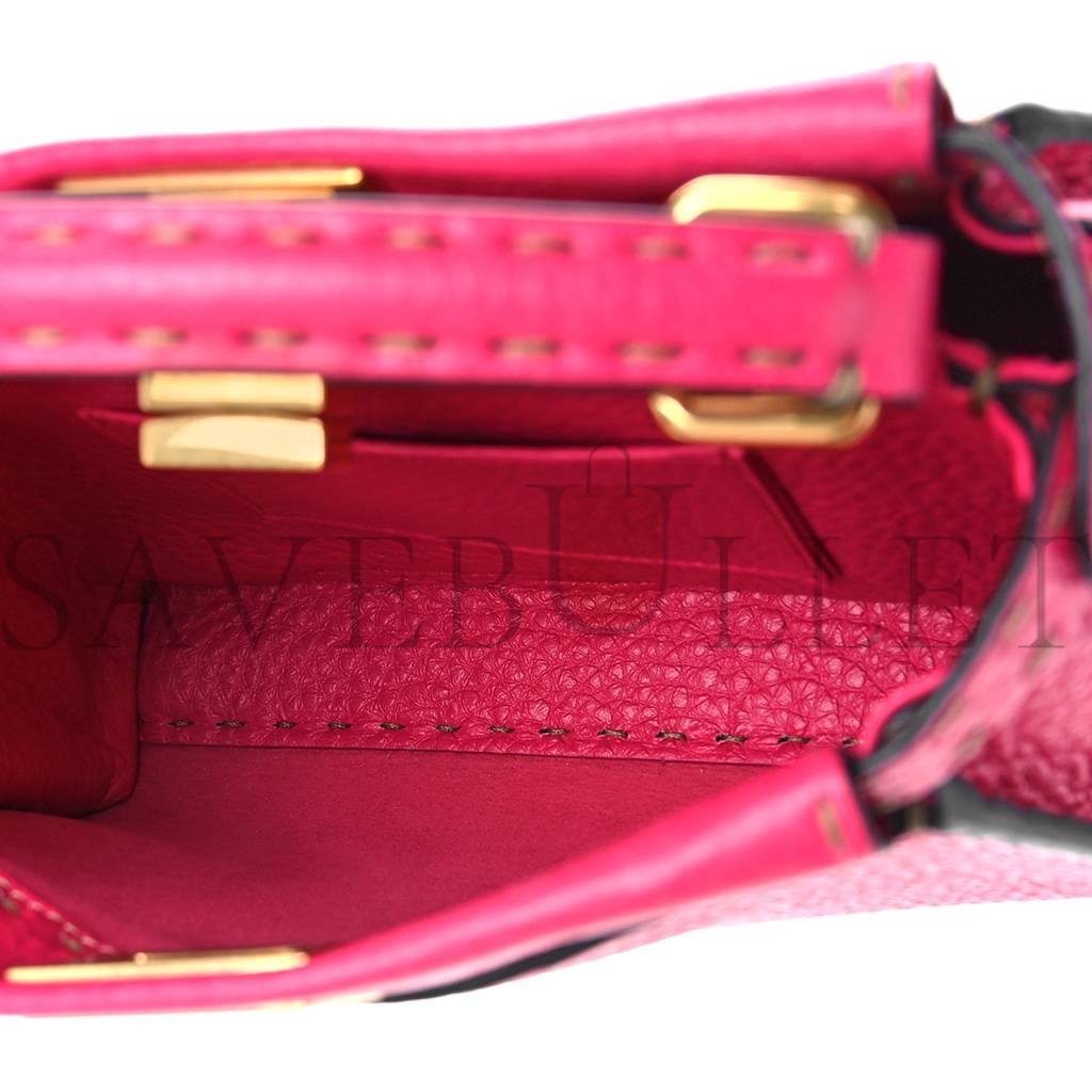 FENDI CUOIO ROMANO SELLERIA MINI PEEKABOO ICONIC SATCHEL FUXIA (23*19*11cm)