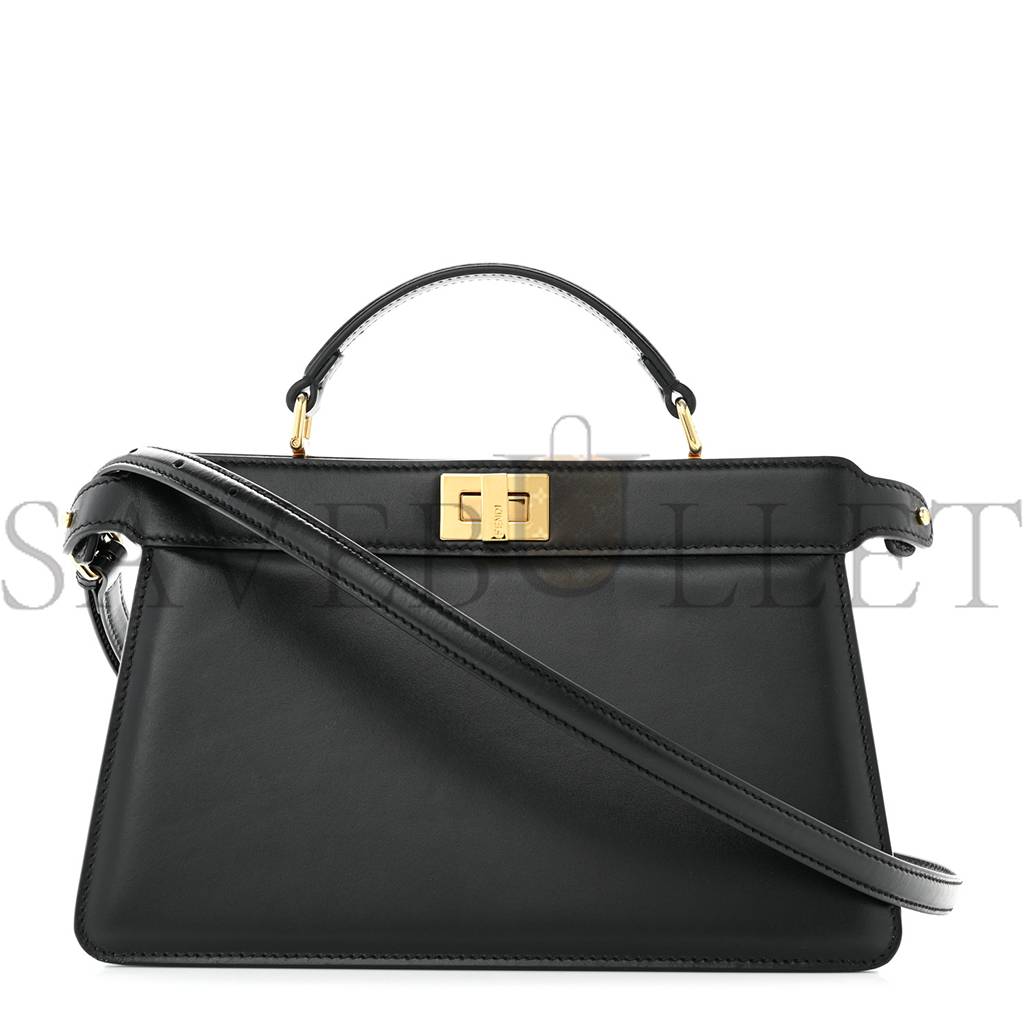 FENDI VITELLO KING LUXOR SHINY NAPPA MEDIUM PEEKABOO I SEE U EAST WEST SATCHEL BLACK LIGHT ROSE (29*18*11cm)